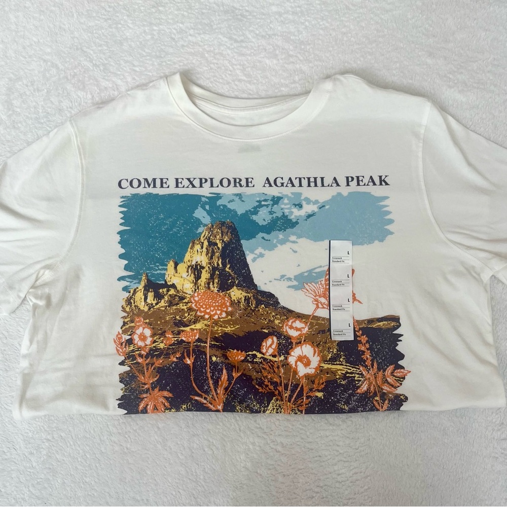 White Graphic T-Shirt with Agathla Peak Design, Men's Fit - Picture 4 of 8